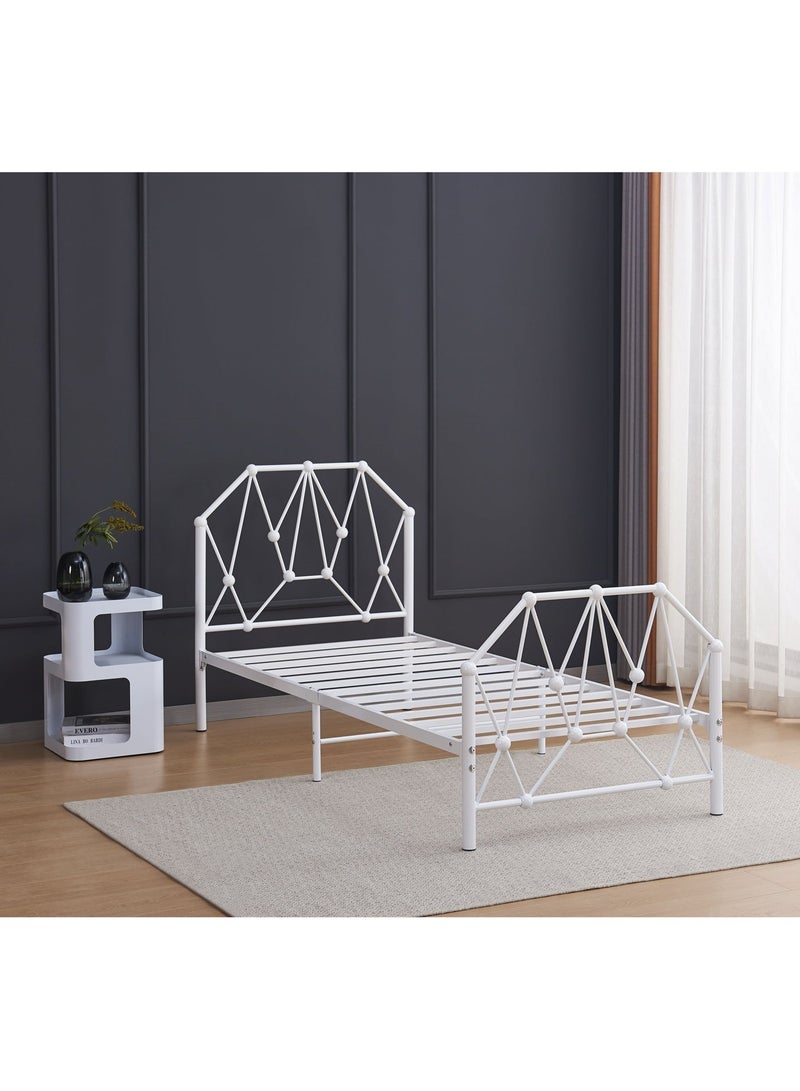 NZONE STORE Luxury Modern Geometric Metal Single Bed Frame with Decorative Steel Headboard & Footboard – 190 × 90 cm – Overall Height 90 cm - Image 4